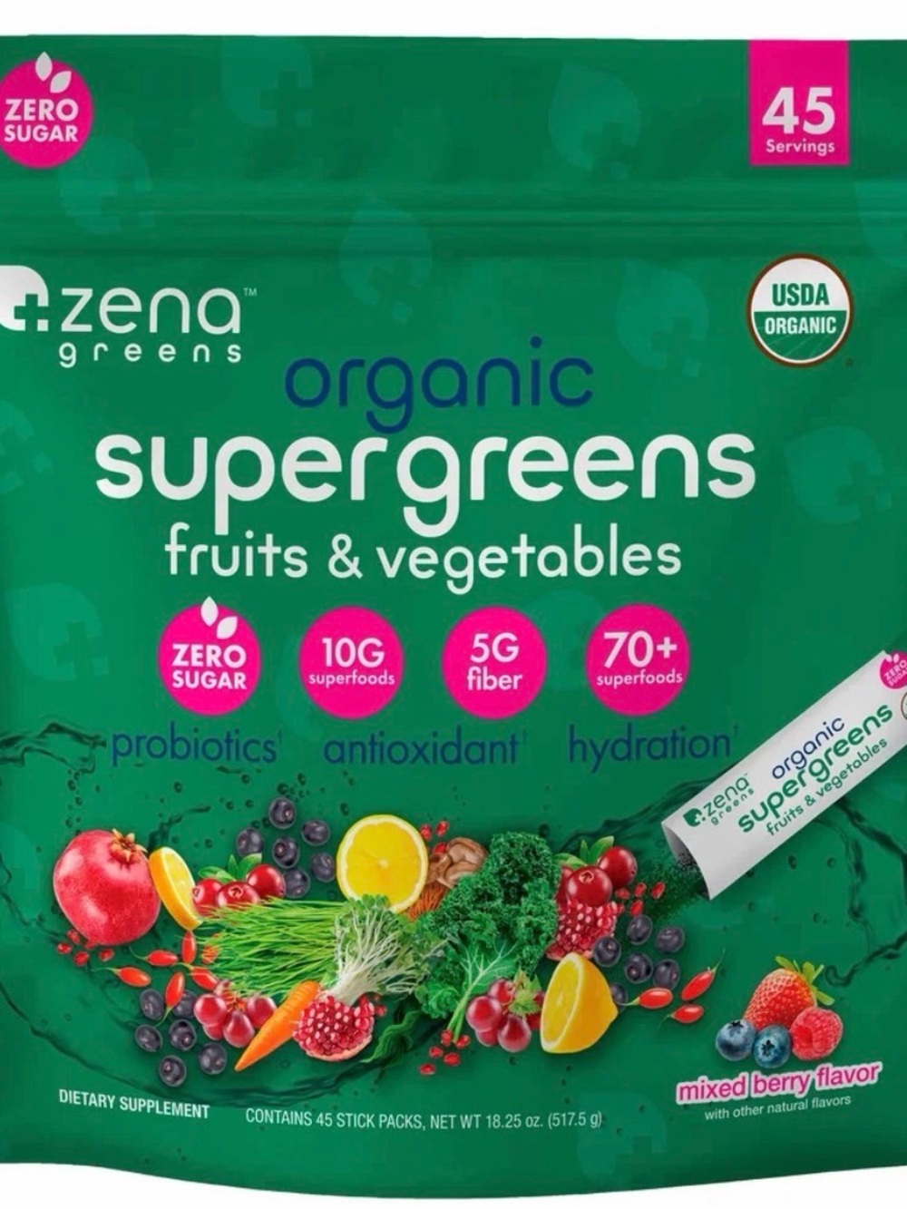Zena Organic Supergreens Fruits & Vegetables - 3 - 30 pack bags